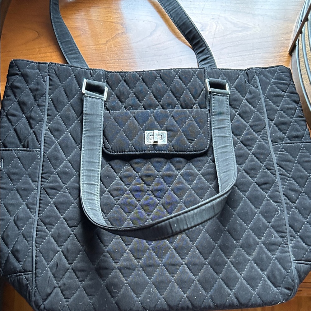 Vera Bradley Vintage Black Microfiber Quilted Tote Bag